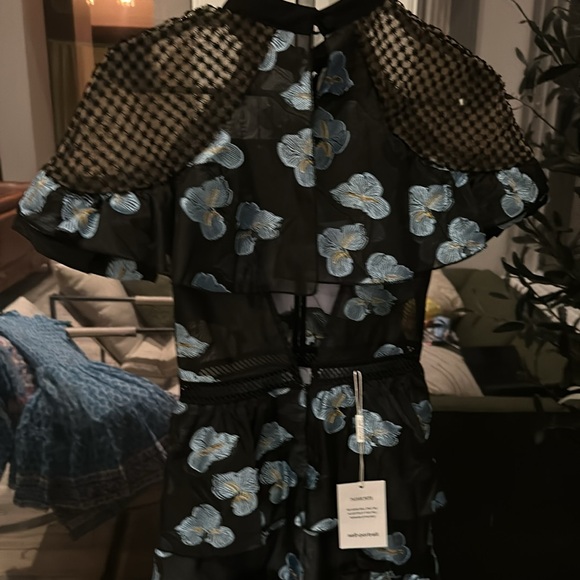 Self-portrait size 2 dress, midi length is black with blue flowers, nwt - Picture 4 of 11